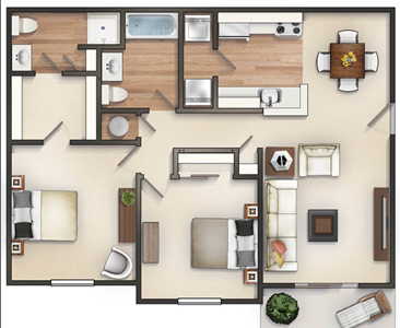 Two Bedroom / Two Bath -977 Sq.Ft.*